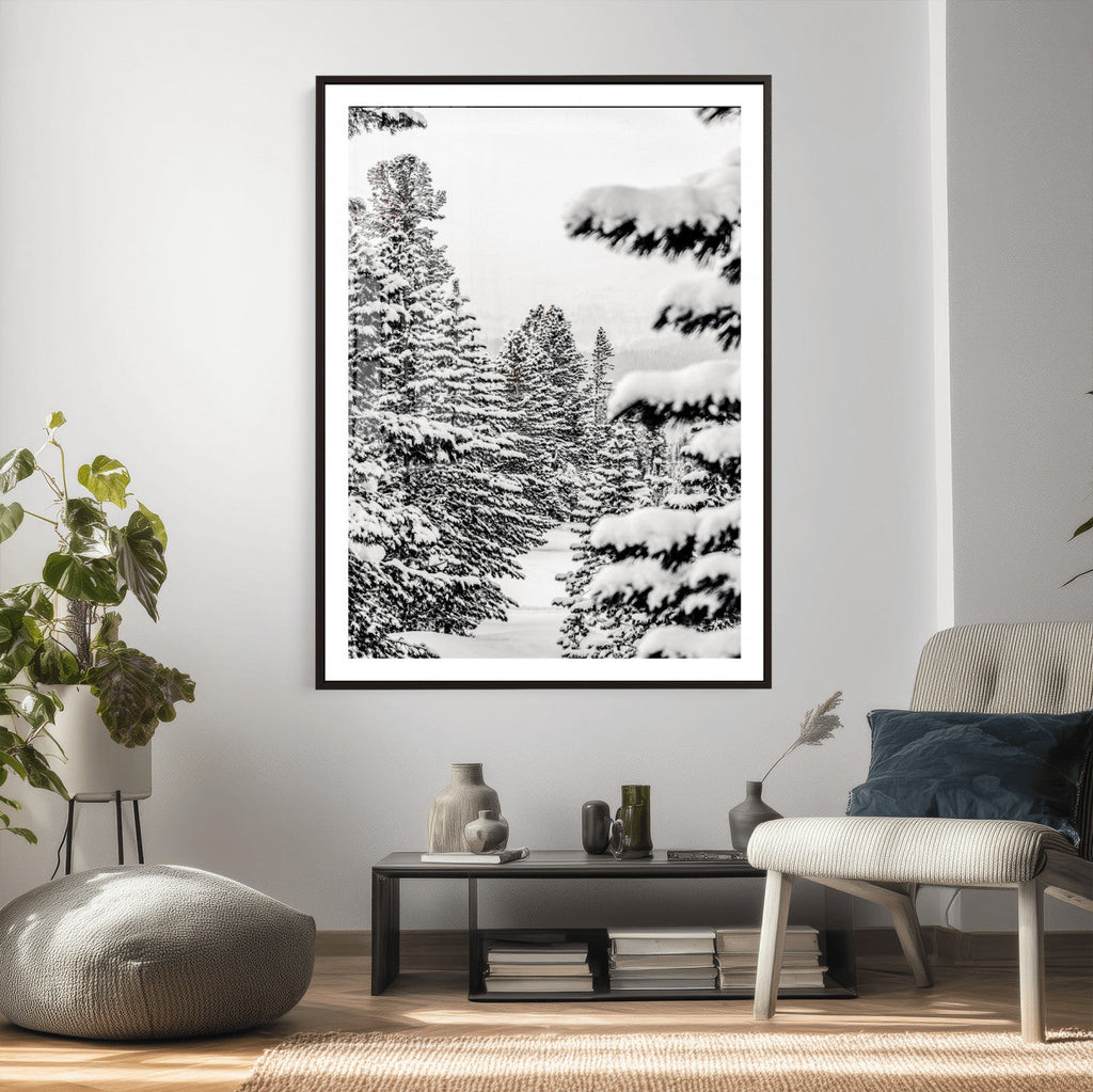 Winter Pine Forest Wall Art Canvas Print, Minimal Winter Landscape