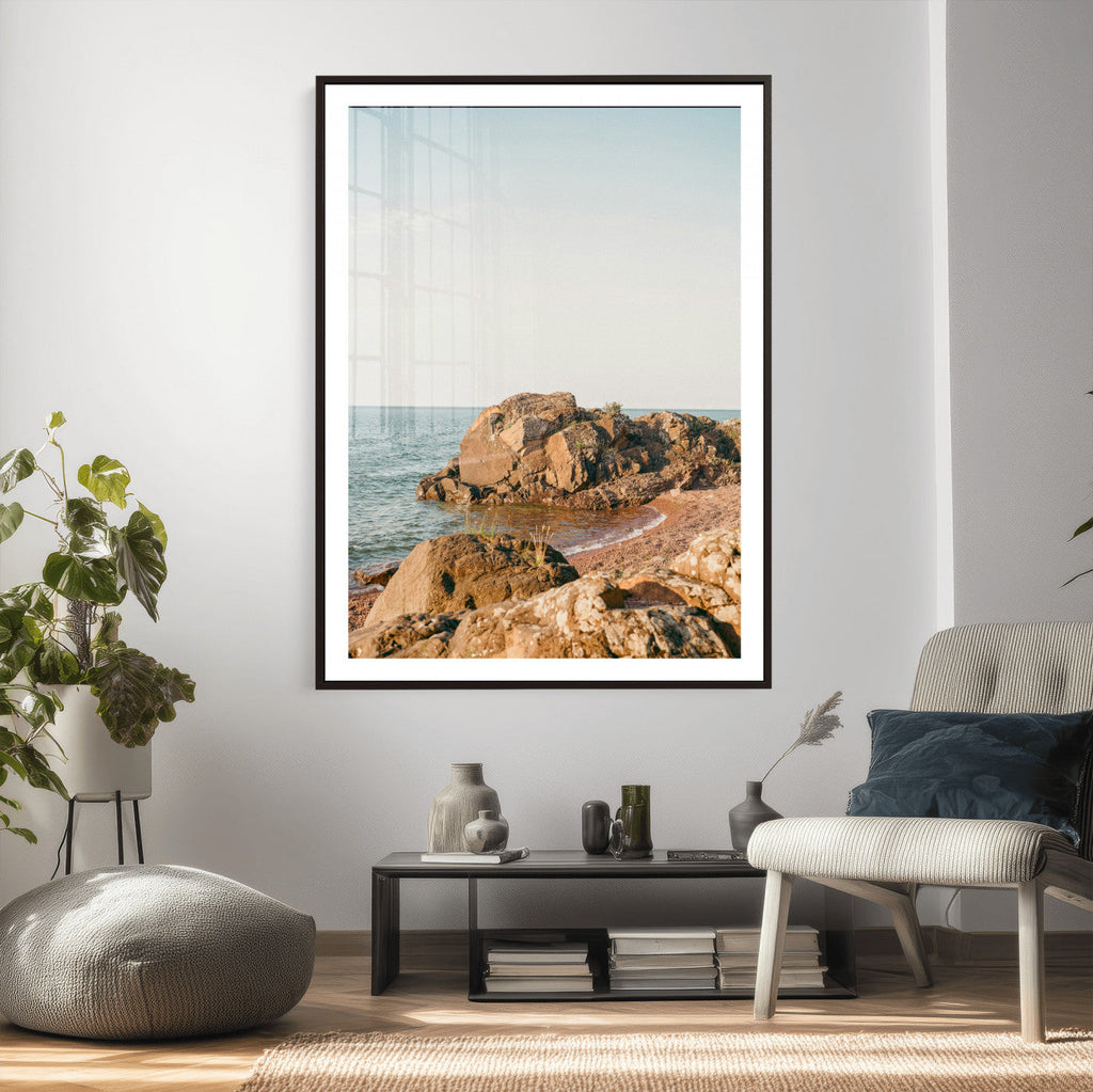 Rocky Coastline Wall Art Canvas Print, Minimal Coastal Landscape
