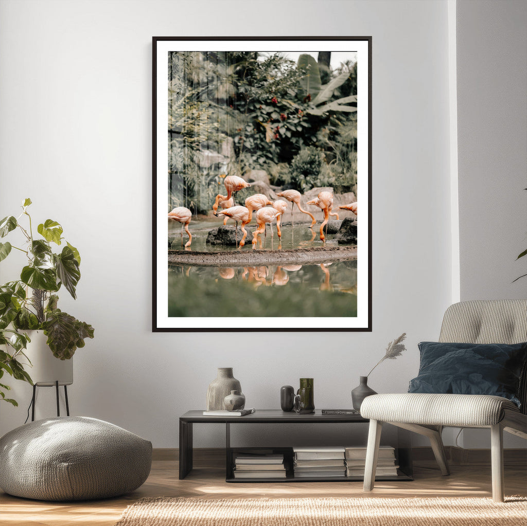 Flamingo Wall Art Canvas Print, Tropical Wildlife Scene