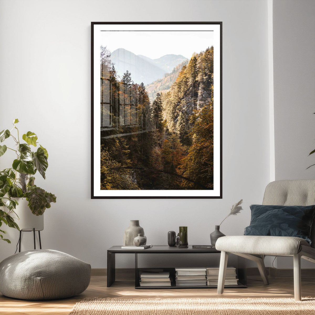 Autumn Forest Mountain Wall Art Canvas Print, Nature Landscape