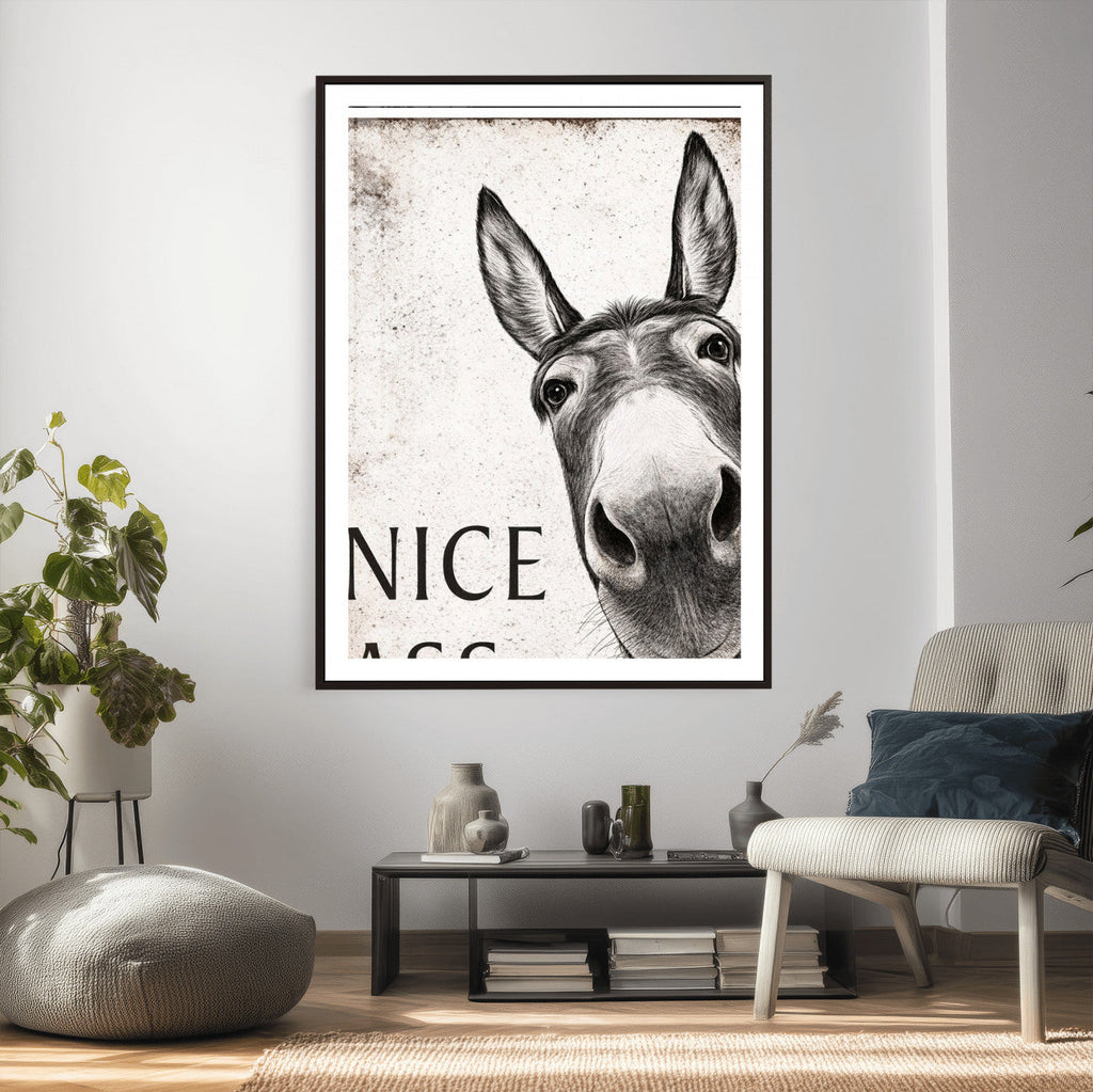 Funny Donkey Bathroom Wall Art Canvas Print, Nice Ass Farm Animal Sign