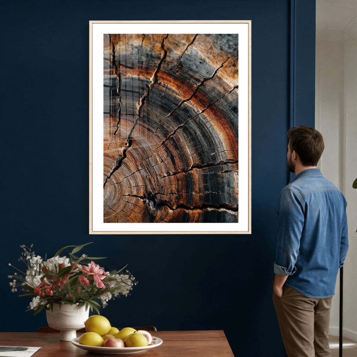 Abstract Tree Rings Wall Art Canvas Print, Wood Grain Rings Artwork