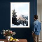 Snowy Mountain Forest Wall Art Canvas Print, Winter Pine Landscape