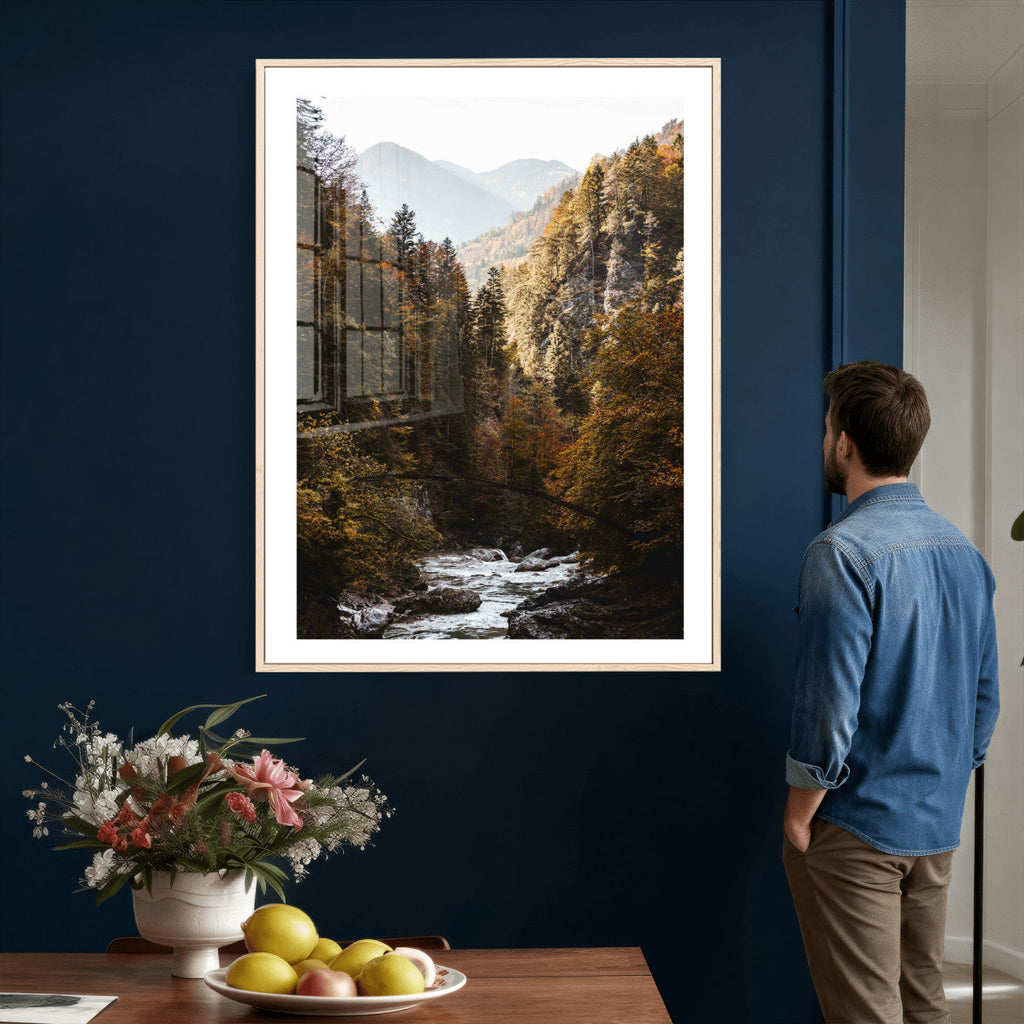 Autumn Forest Mountain Wall Art Canvas Print, Nature Landscape