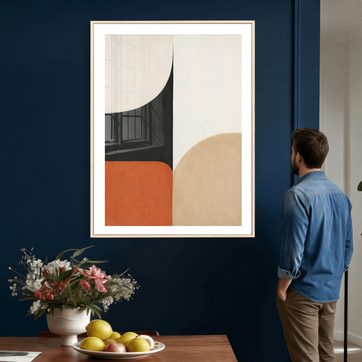 Geometric Abstract Wall Art Canvas Print, Orange Blue