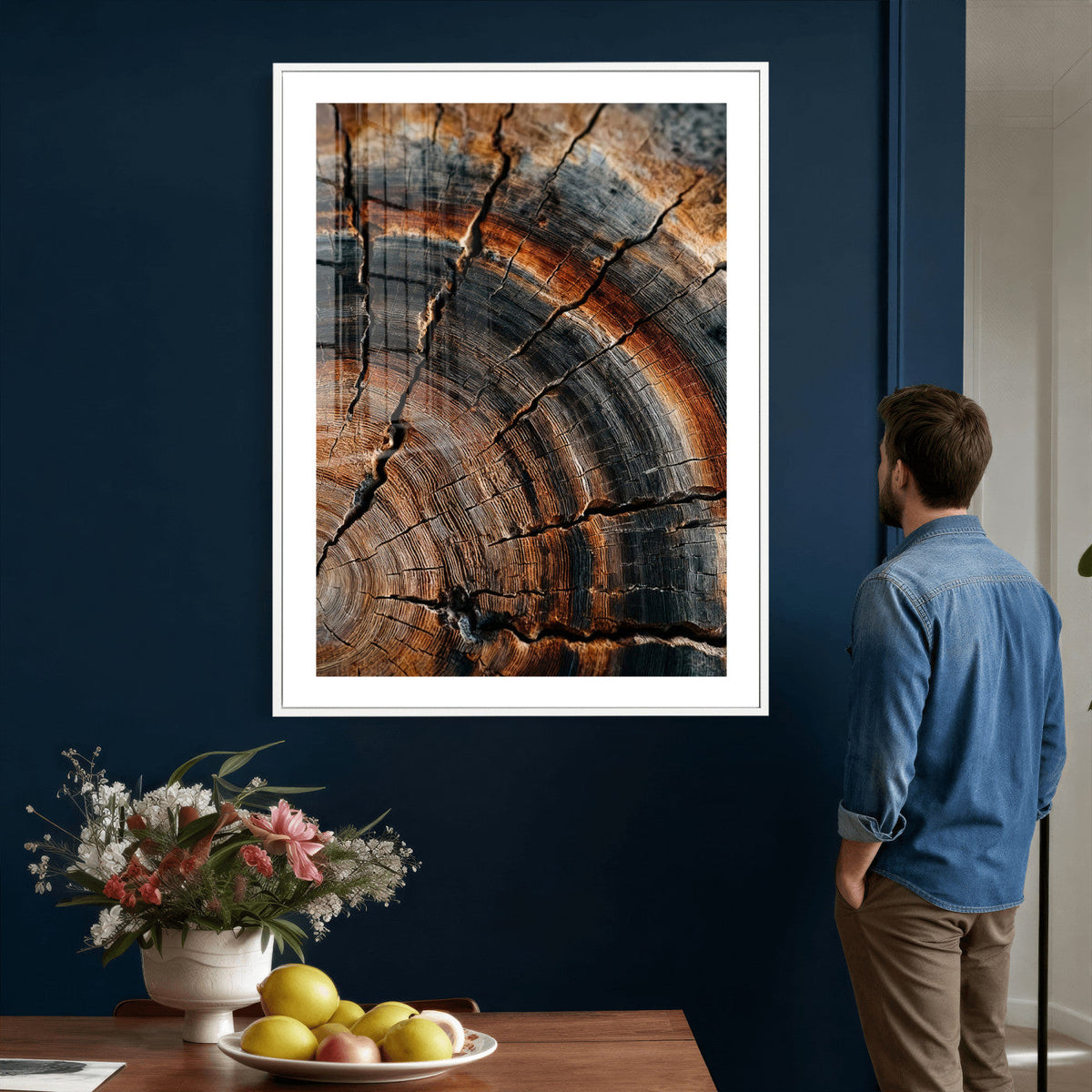 Abstract Tree Rings Wall Art Canvas Print, Wood Grain Rings Artwork