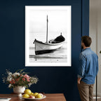 Minimal Boat Wall Art Canvas Print | Black and White Coastal Photography