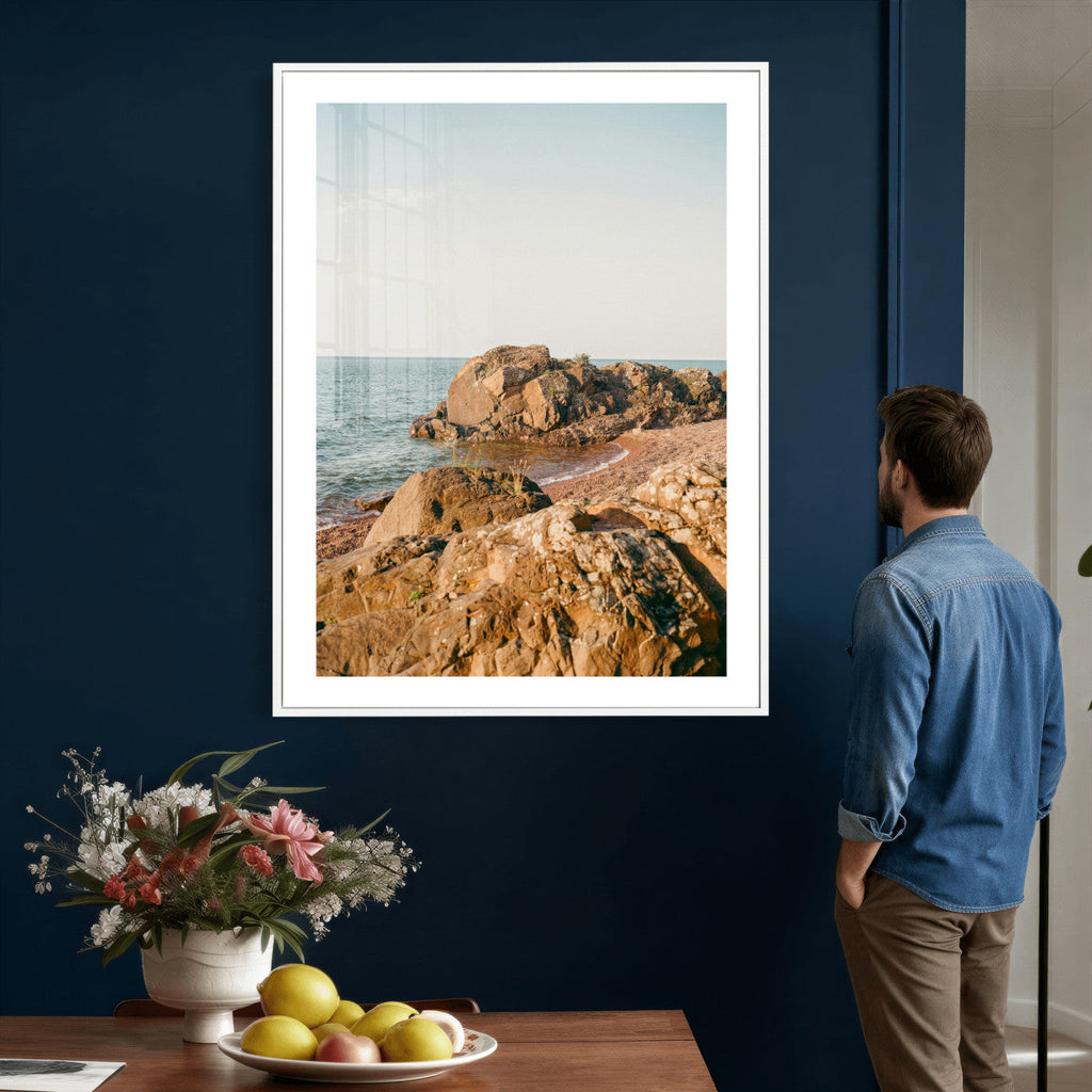 Rocky Coastline Wall Art Canvas Print, Minimal Coastal Landscape