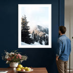 Snowy Mountain Forest Wall Art Canvas Print, Winter Pine Landscape