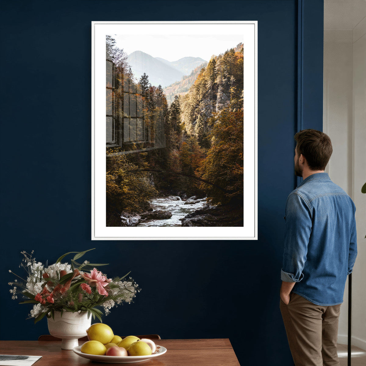 Autumn Forest Mountain Wall Art Canvas Print, Nature Landscape