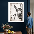 Funny Donkey Bathroom Wall Art Canvas Print, Nice Ass Farm Animal Sign