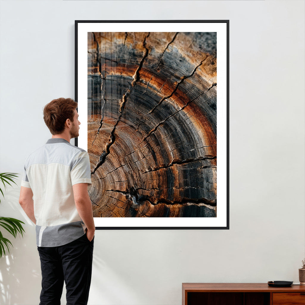Abstract Tree Rings Wall Art Canvas Print, Wood Grain Rings Artwork