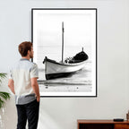 Minimal Boat Wall Art Canvas Print | Black and White Coastal Photography