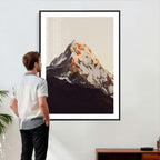 Golden Peak Mountain Wall Art Canvas Print, Minimal Alpine Landscape