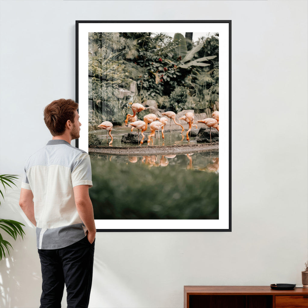 Flamingo Wall Art Canvas Print, Tropical Wildlife Scene