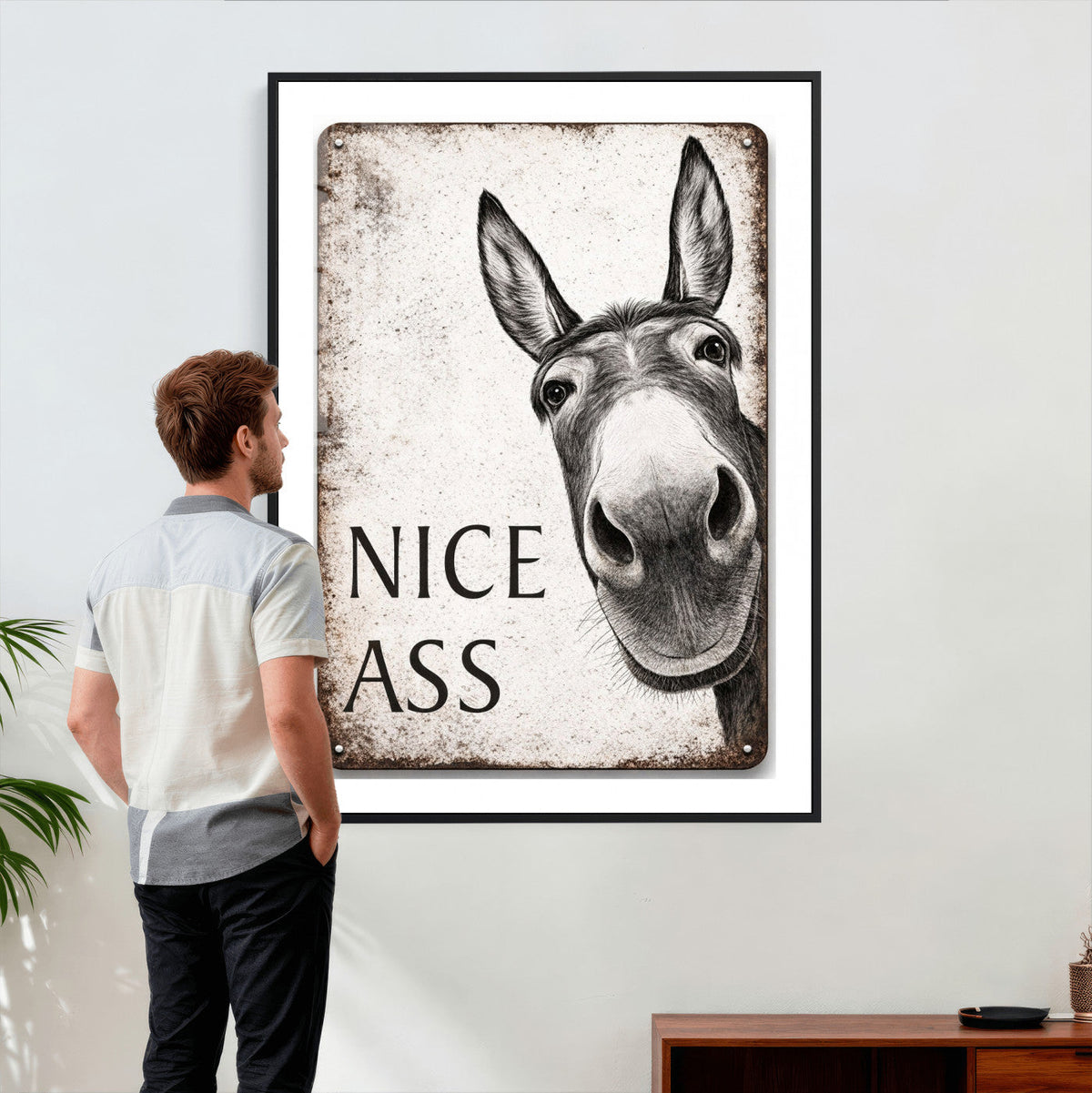 Funny Donkey Bathroom Wall Art Canvas Print, Nice Ass Farm Animal Sign