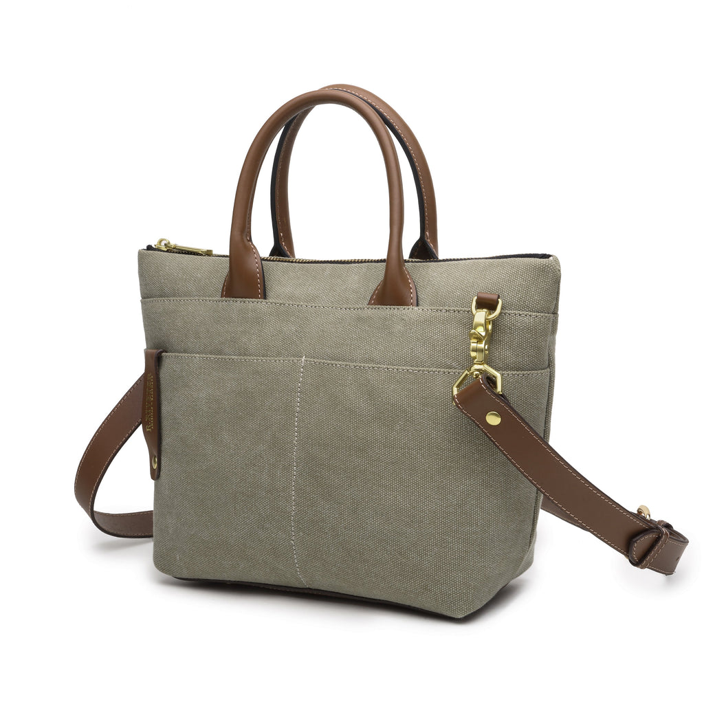 Dot Tote | Fatigue Washed Canvas + Brown Leather