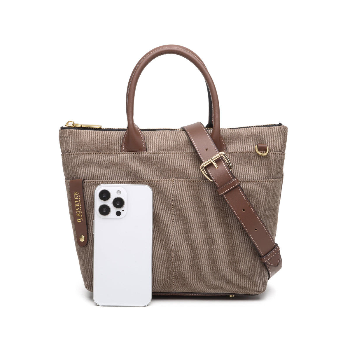 Dot Tote | Chocolate Washed Canvas + Brown Leather