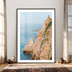 Cliff Dive Wall Art | Ocean Jump Canvas Print, Blue Sky