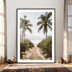 Tropical Palm Wall Art | Sandy Pathway Canvas Print, Ocean View