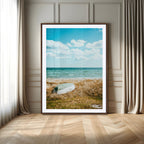 Coastal Serenity Wall Art Canvas Print, Framed Ocean View Art, Rustic Boat Nautical Coastal Decor