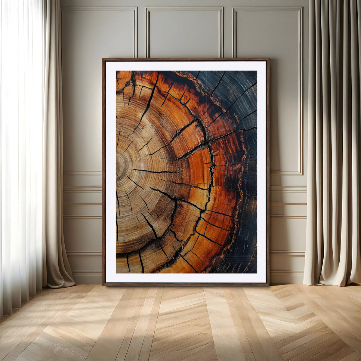 Rustic Wood Wall Art Canvas Print, Framed Tree Rings Nature Art, Earthy Tones Modern Rustic Decor