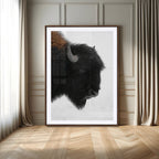 Western Rustic Wall Art Canvas Print, Framed Black and White Buffalo Photography, Wildlife Country Decor