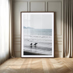 Surfer Silhouettes Wall Art Canvas Print, Framed Minimalist Ocean Art, Soft Horizon Coastal Decor