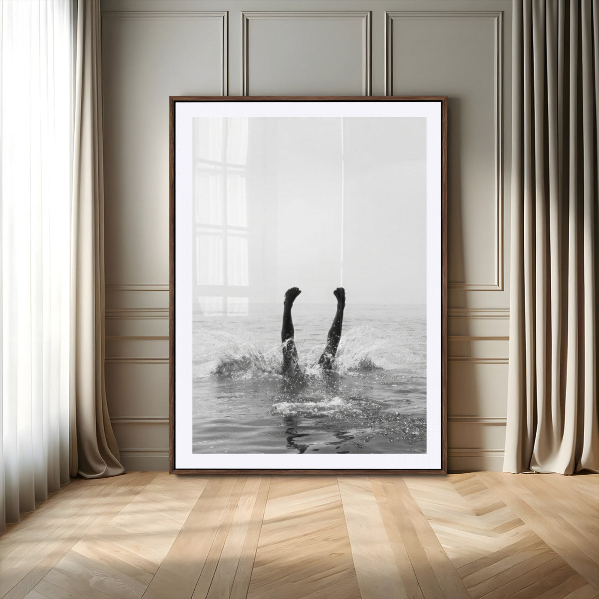Black White Splash Wall Art | Framed Ocean Water Canvas