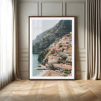 Mediterranean Coastal Cliffside Town Wall Art | Vibrant Seaside Canvas Print