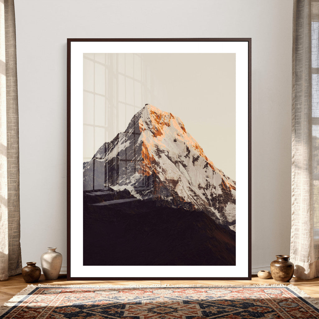 Golden Peak Mountain Wall Art Canvas Print, Minimal Alpine Landscape