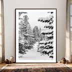 Winter Pine Forest Wall Art Canvas Print, Minimal Winter Landscape
