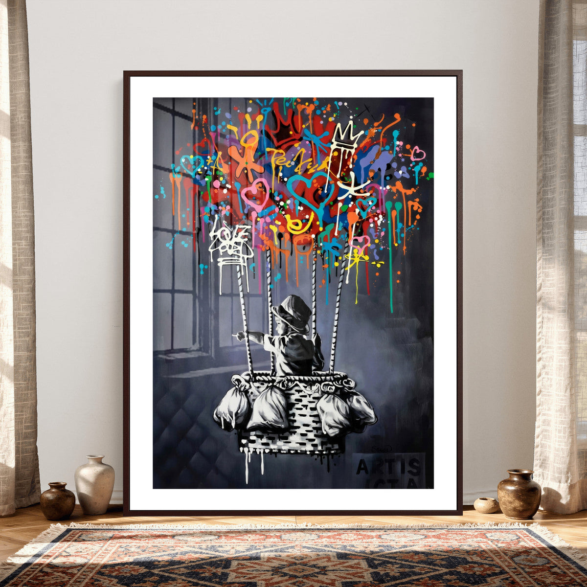 Banksy Inspired Boy Swing Wall Art Canvas Print