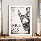Funny Donkey Bathroom Wall Art Canvas Print, Nice Ass Farm Animal Sign