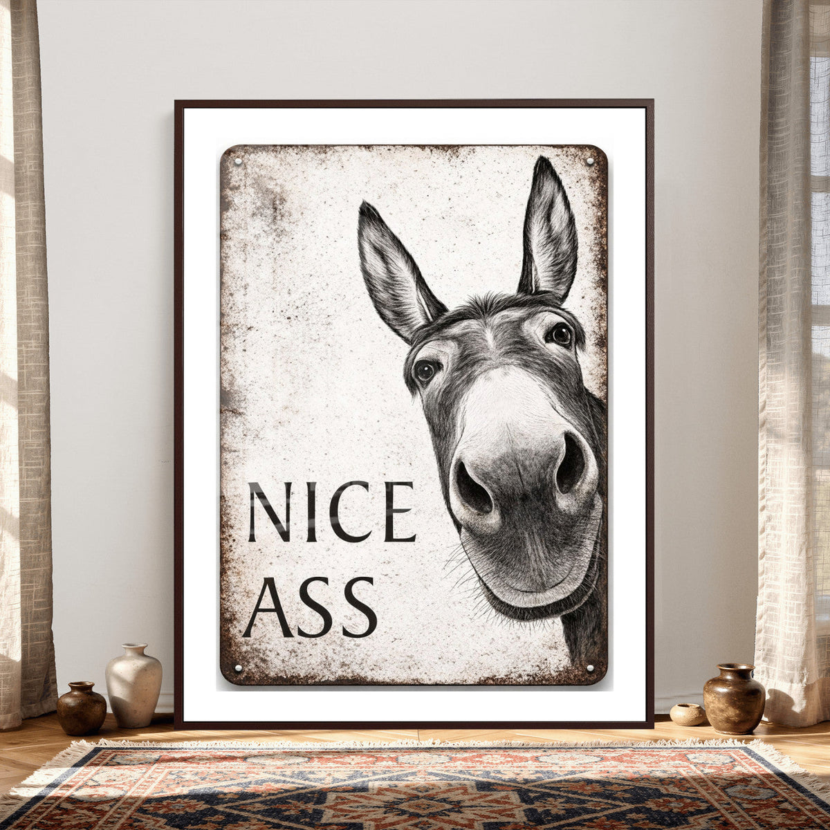 Funny Donkey Bathroom Wall Art Canvas Print, Nice Ass Farm Animal Sign