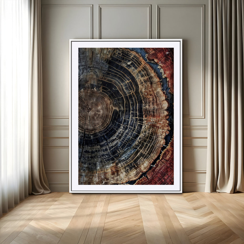 Tree Rings Wall Art Canvas Print | Framed Rustic Wood Grain