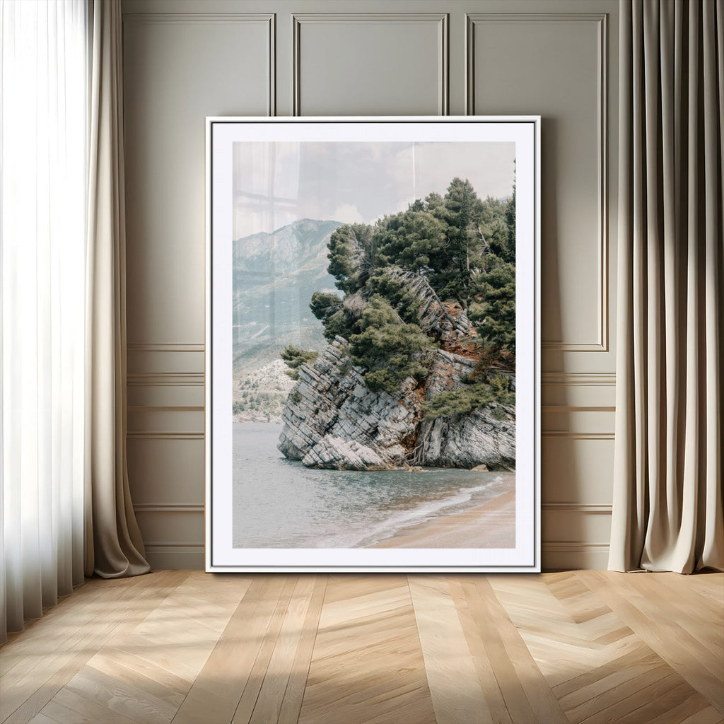 Beach Trees Wall Art Canvas Print, Framed Earthy Beachside Coastal Nature Art