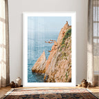 Cliff Dive Wall Art | Ocean Jump Canvas Print, Blue Sky
