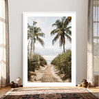 Tropical Palm Wall Art | Sandy Pathway Canvas Print, Ocean View