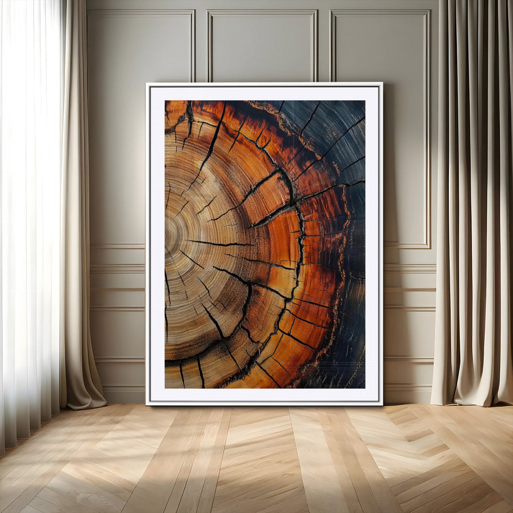 Rustic Wood Wall Art Canvas Print, Framed Tree Rings Nature Art, Earthy Tones Modern Rustic Decor