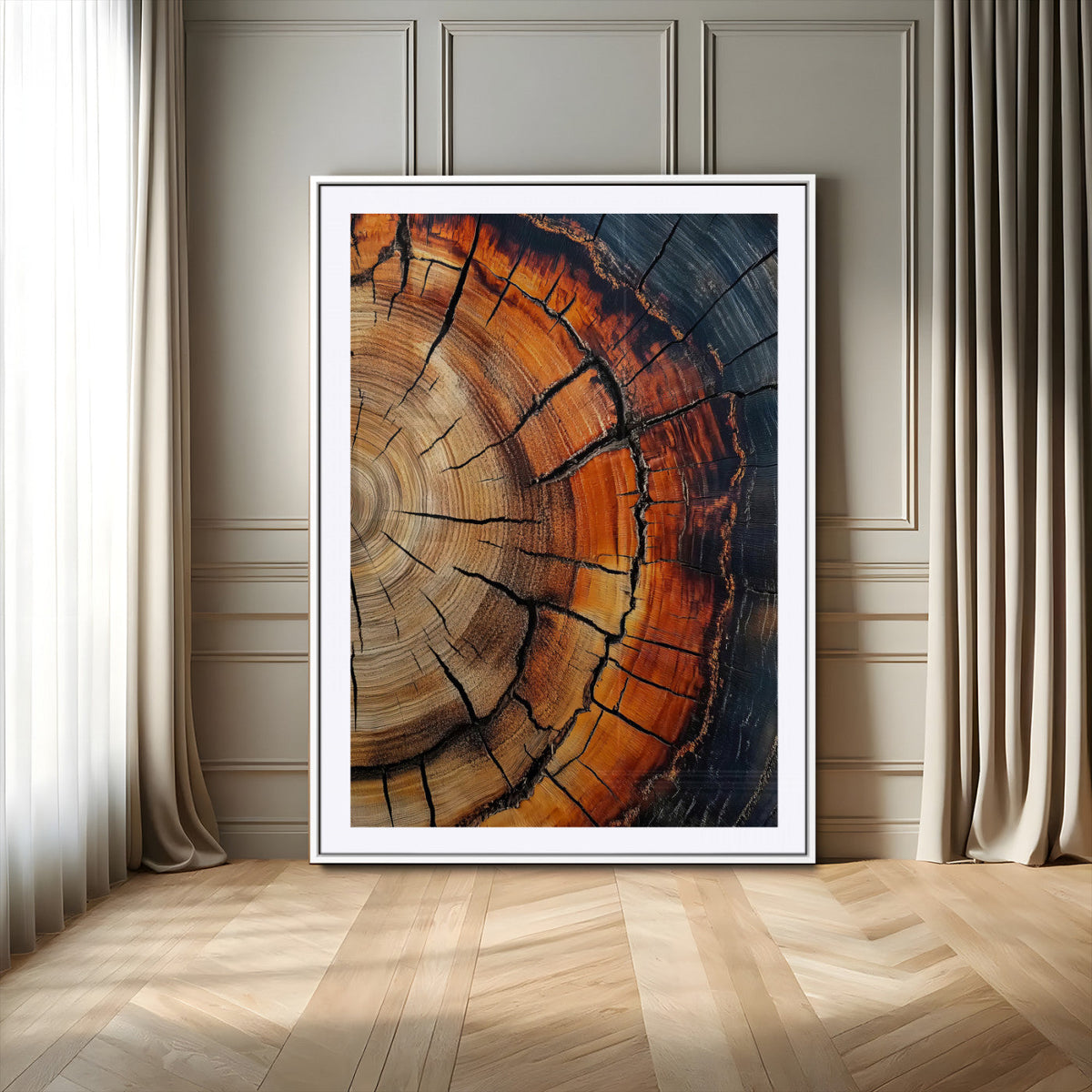 Rustic Wood Wall Art Canvas Print, Framed Tree Rings Nature Art, Earthy Tones Modern Rustic Decor