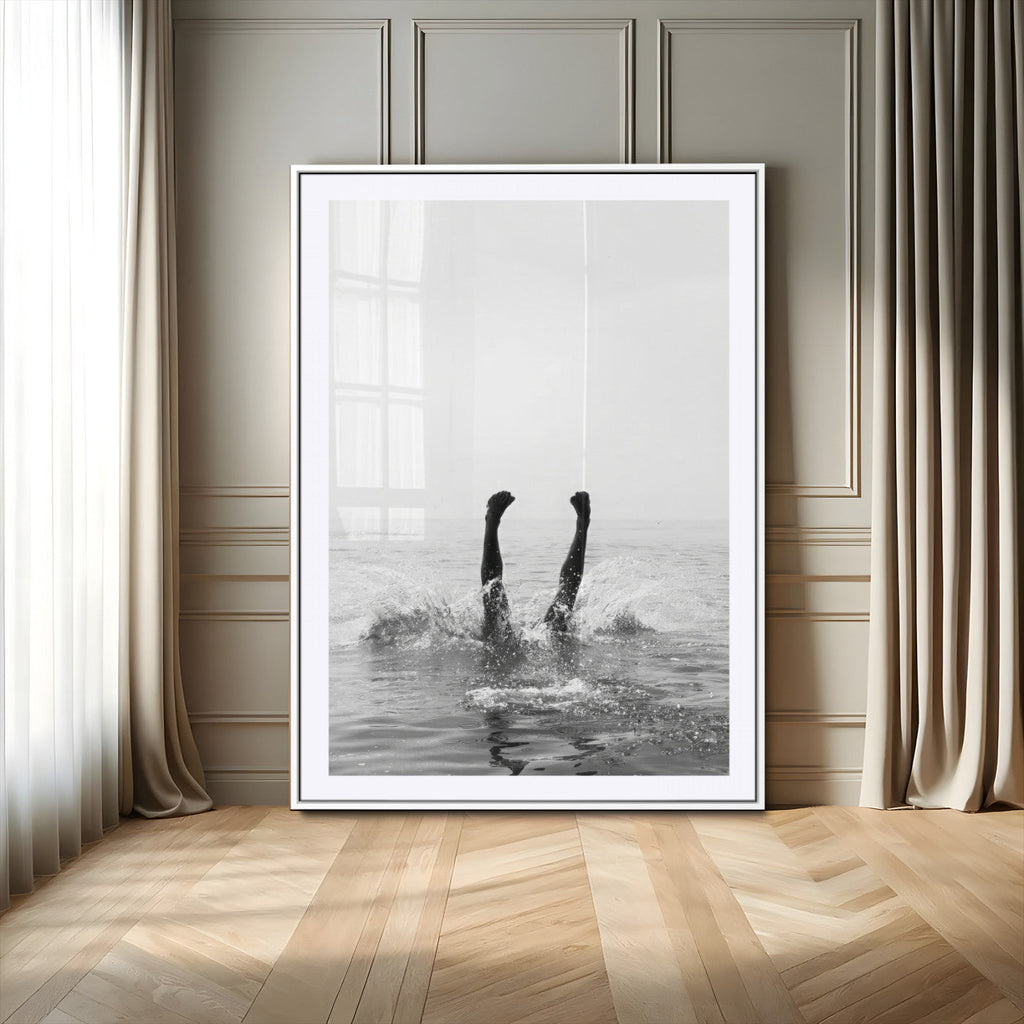 Black White Splash Wall Art | Framed Ocean Water Canvas