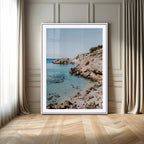 Clear Blue Water Beach Wall Art | Framed Rocky Cove Canvas