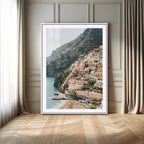 Mediterranean Coastal Cliffside Town Wall Art | Vibrant Seaside Canvas Print