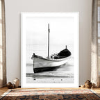 Minimal Boat Wall Art Canvas Print | Black and White Coastal Photography