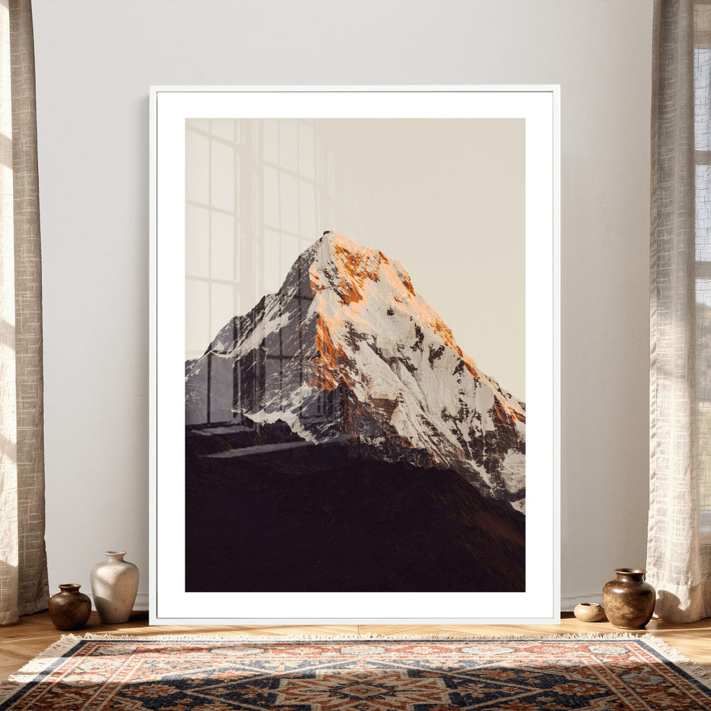 Golden Peak Mountain Wall Art Canvas Print, Minimal Alpine Landscape