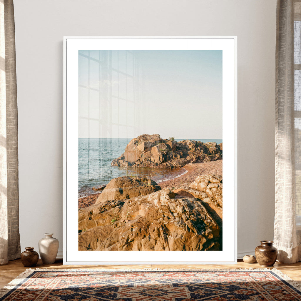 Rocky Coastline Wall Art Canvas Print, Minimal Coastal Landscape