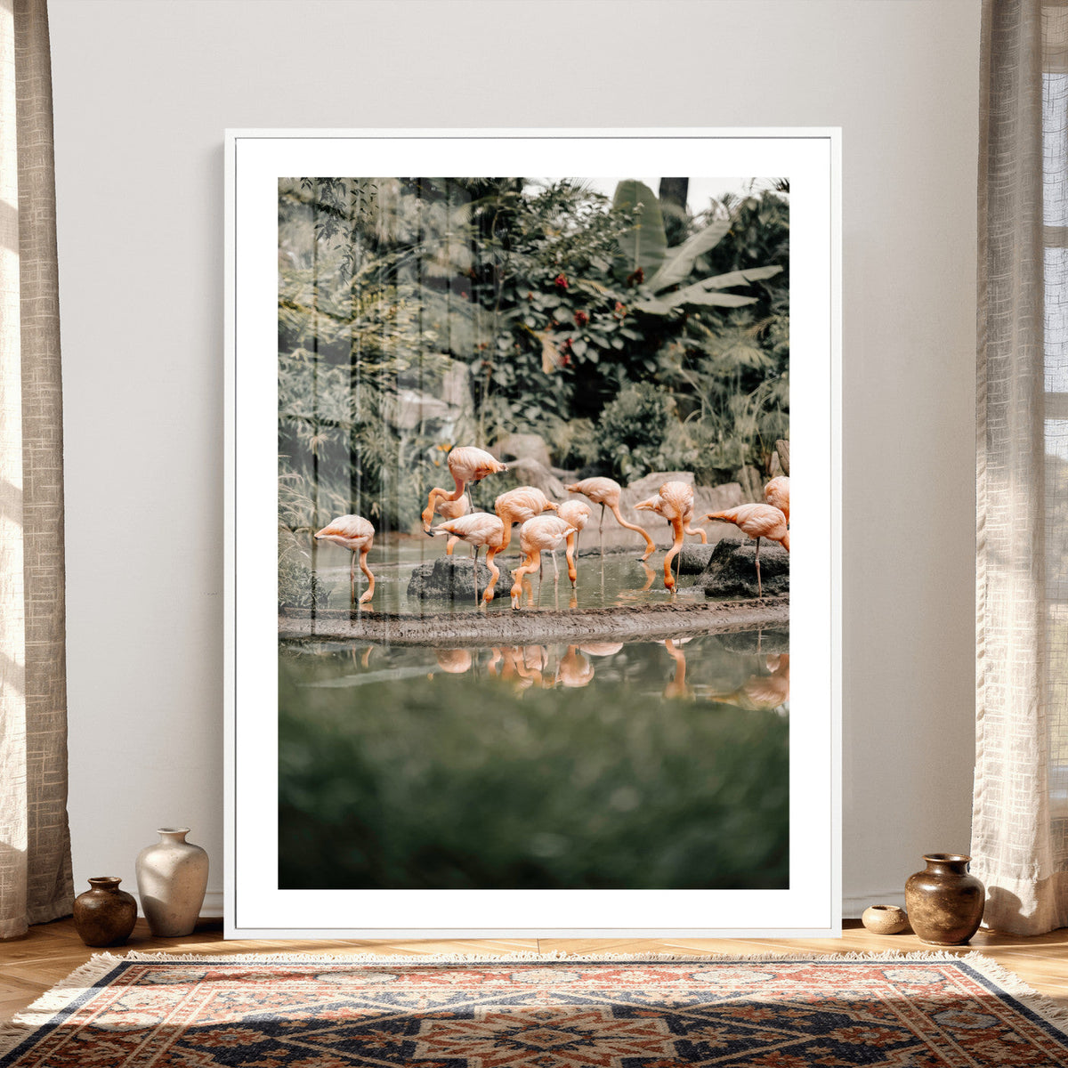 Flamingo Wall Art Canvas Print, Tropical Wildlife Scene