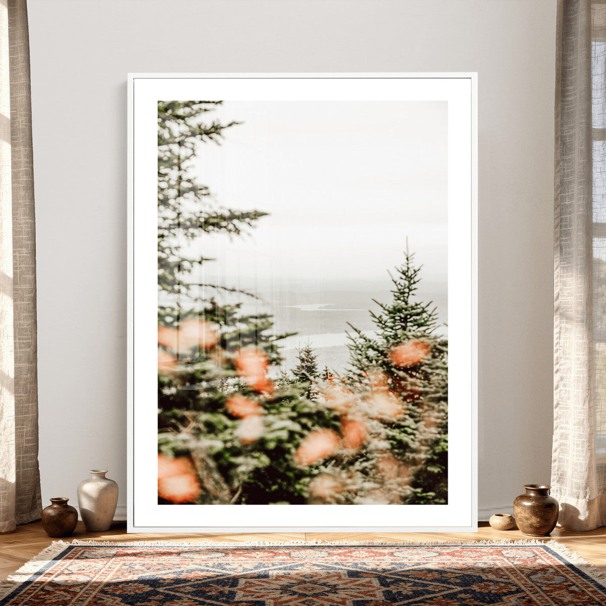Fall Forest Wall Art Canvas Print | Soft Evergreen Woodland