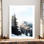 Snowy Mountain Forest Wall Art Canvas Print, Winter Pine Landscape